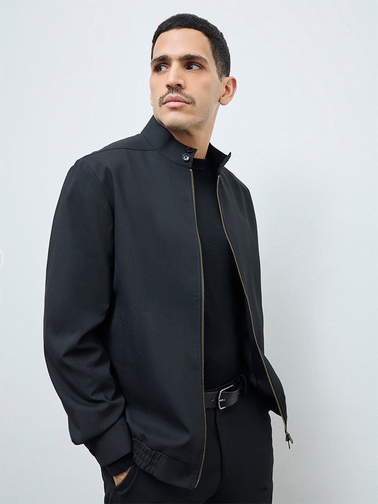 WES Formals Black Solid Slim-Fit Jacket
