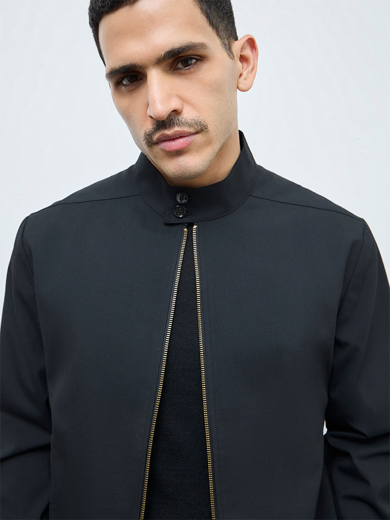 WES Formals Black Solid Slim-Fit Jacket