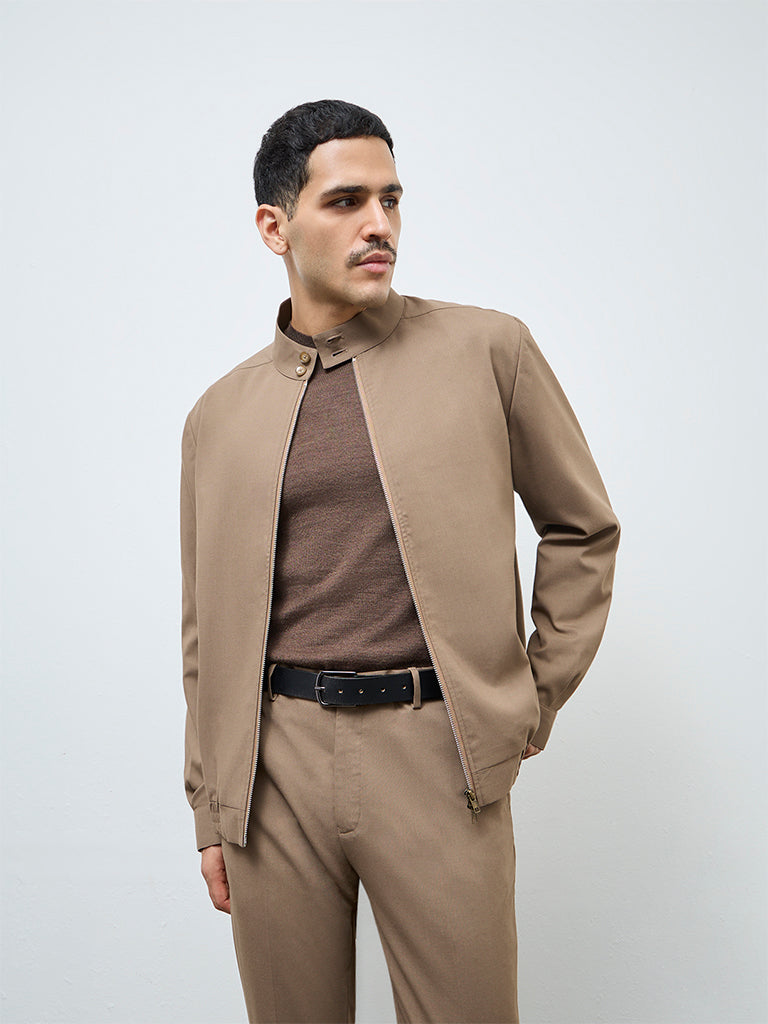 WES Formals Khaki Slim-Fit Jacket