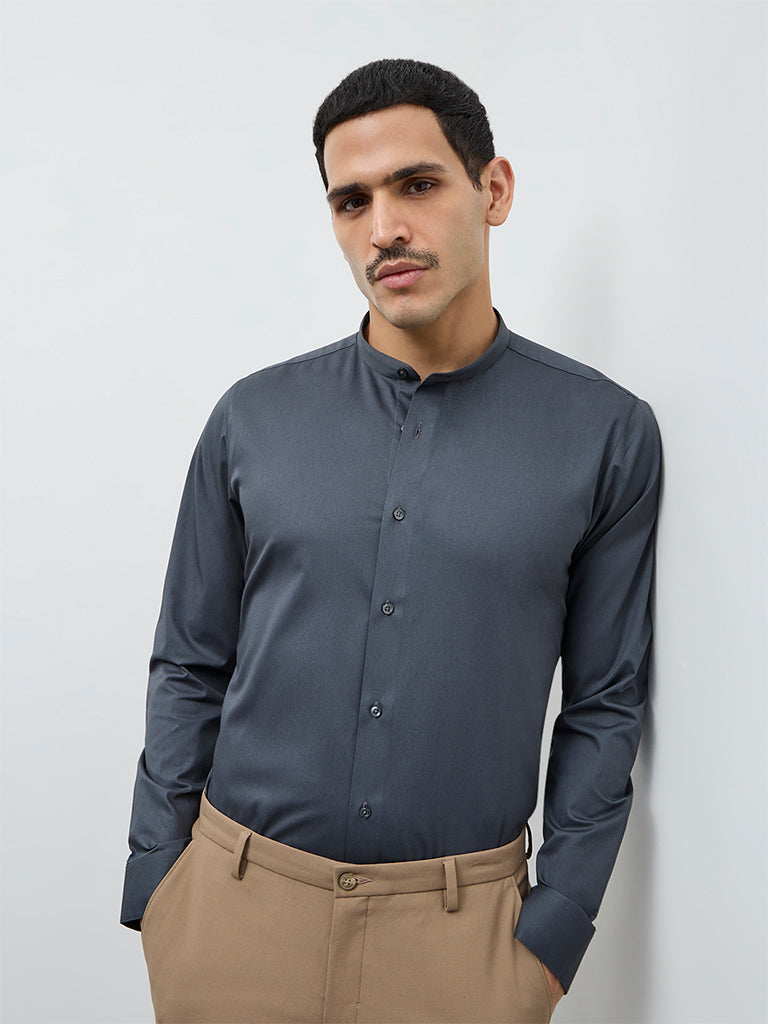 WES Formals Charcoal Slim-Fit Cotton-Blend Shirt