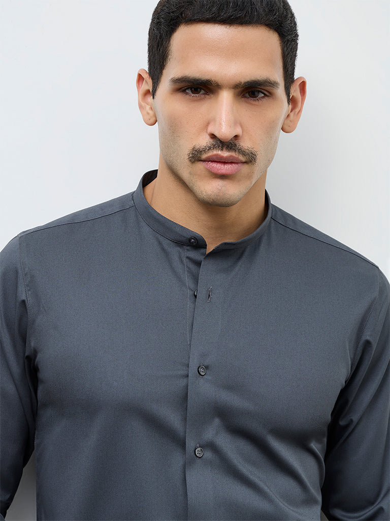 WES Formals Charcoal Slim-Fit Cotton-Blend Shirt