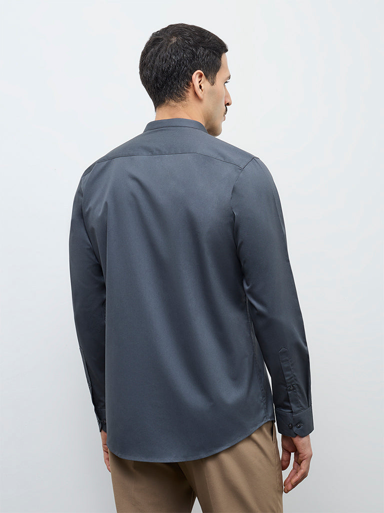 WES Formals Charcoal Slim-Fit Cotton-Blend Shirt