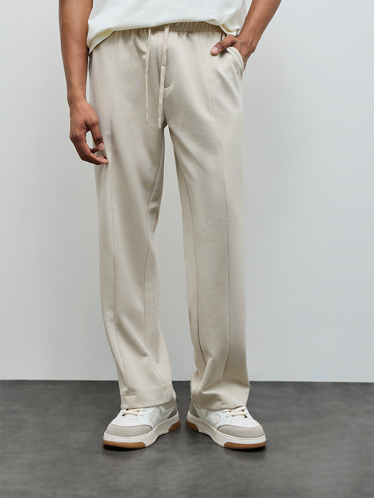 Nuoflexx Beige Relaxed-Fit Mid-Rise Pants