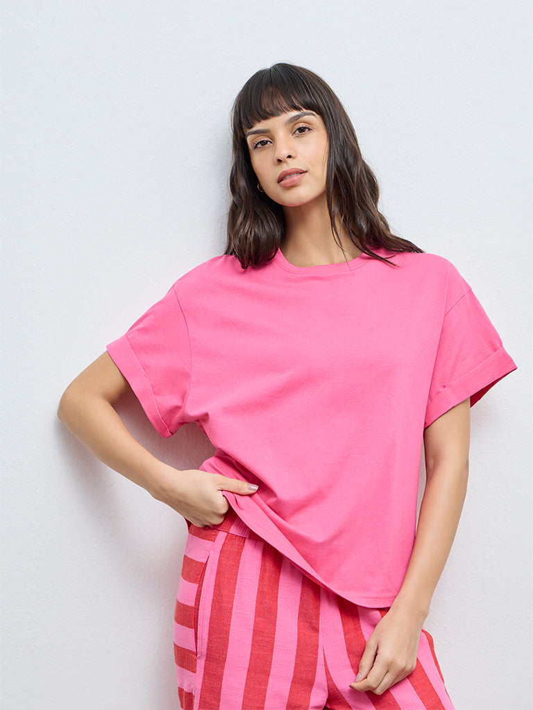 Wunderlove Pink Solid Cotton T-Shirt