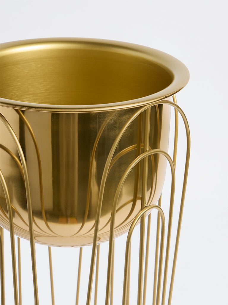Westside Home Gold Scallop Cage Metal Planter with Stand