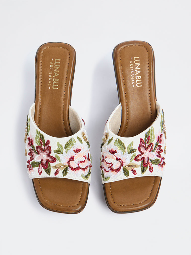 LUNA BLU Red Floral Embroidered Heel Sandals