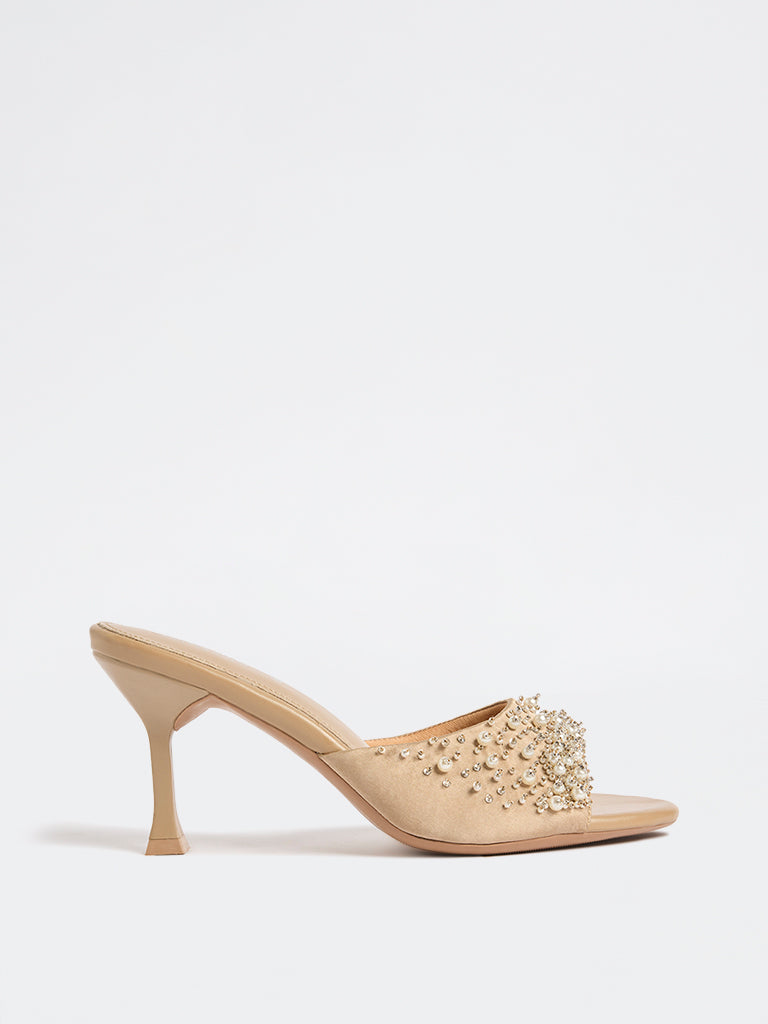 LUNA BLU Beige Pearlescent Heel Sandals