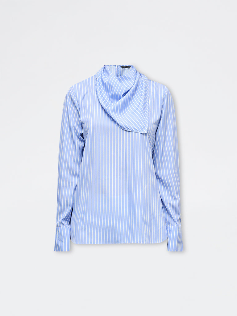 Wardrobe Light Blue Striped Blouse with Scarf