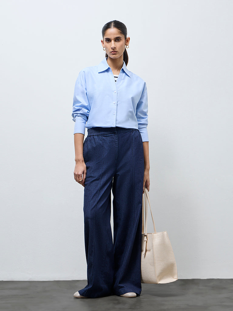 Wardrobe Light Blue High-Low Cotton Shirt