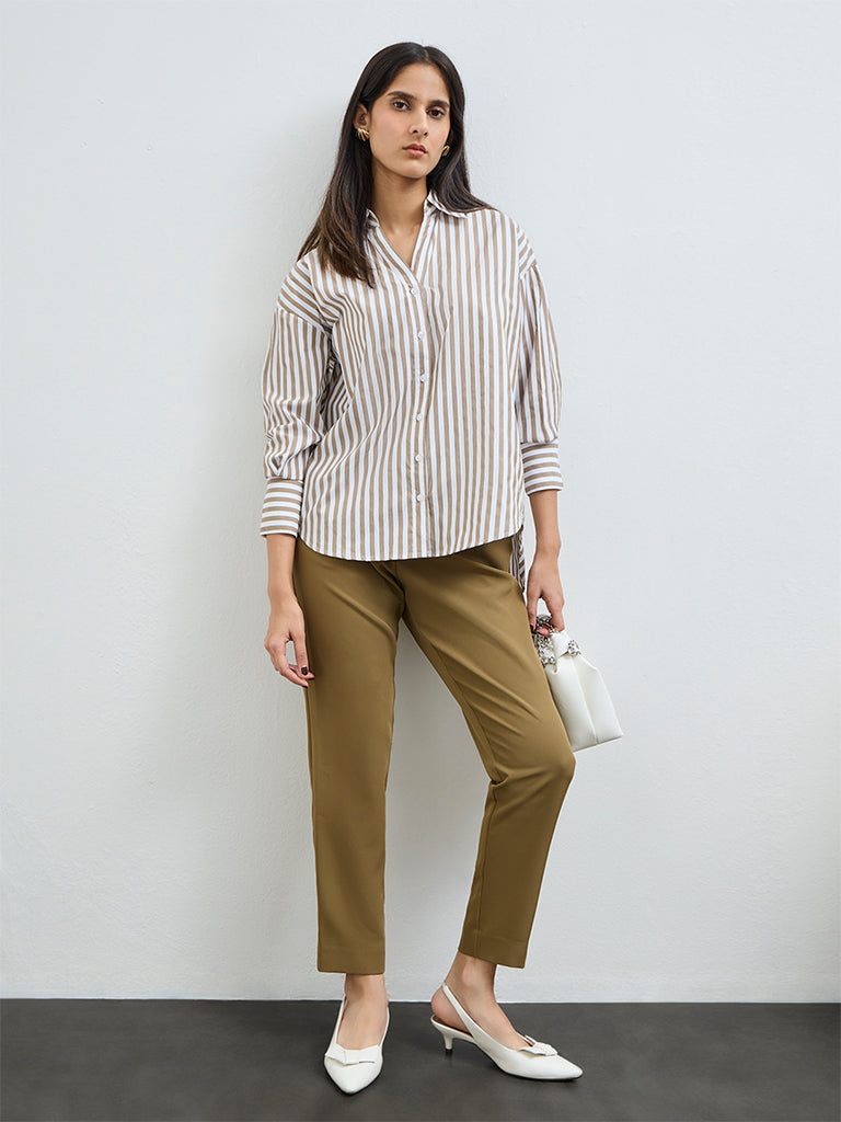 Wardrobe Taupe Stripe Shirt