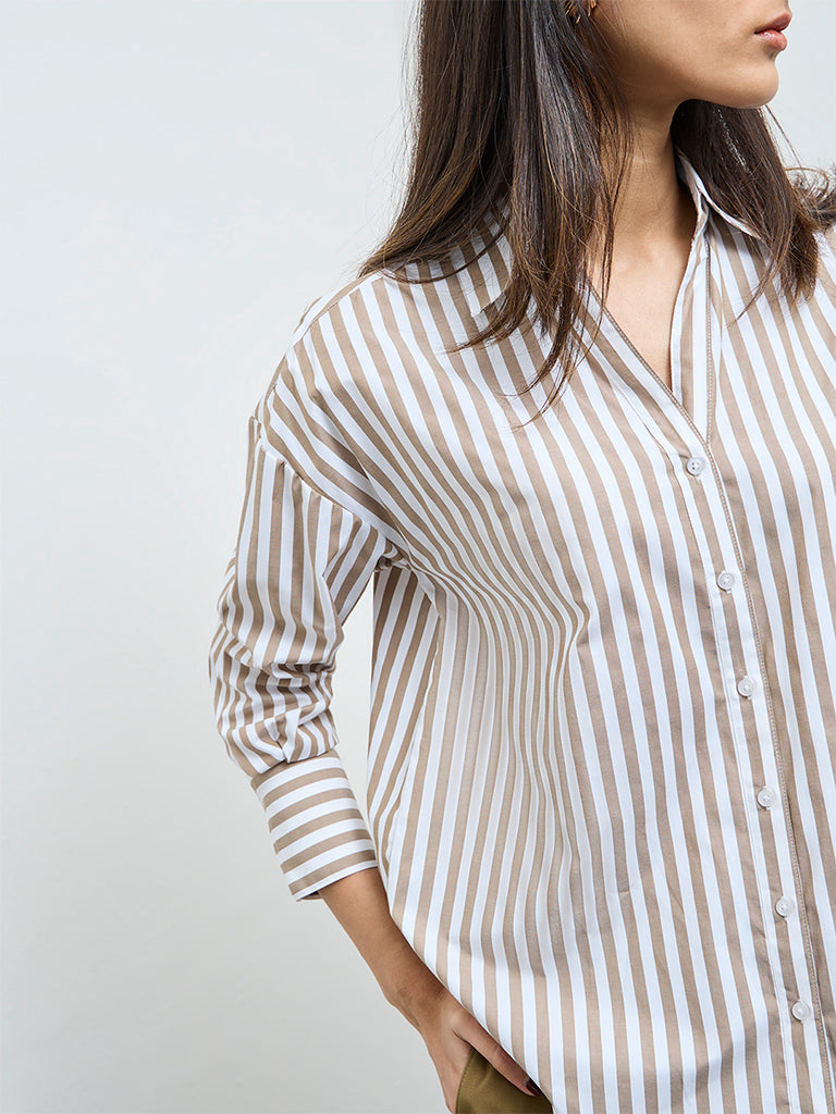 Wardrobe Taupe Stripe Shirt