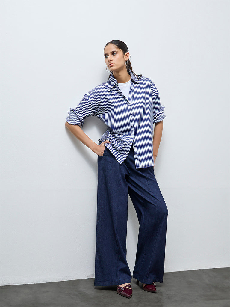 Wardrobe Navy Stripe Pattern Cotton Top