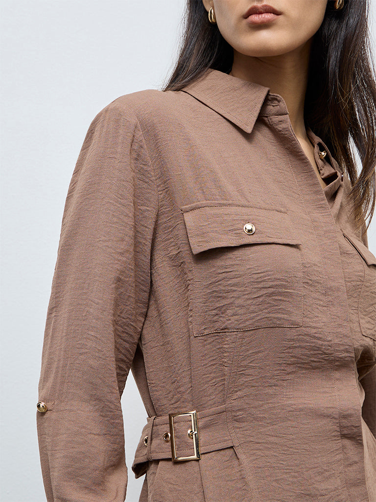 Wardrobe Brown Buckle-Detail Shirt
