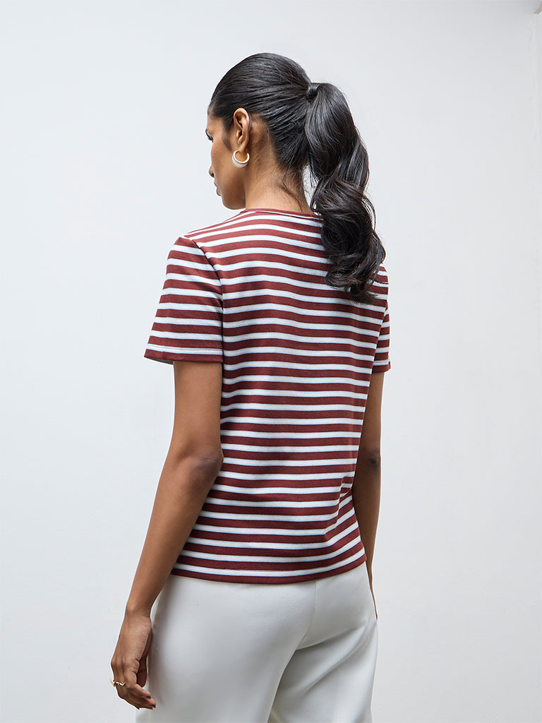 Wardrobe Brown Striped Cotton-Blend T-Shirt