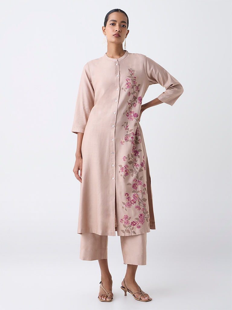 Zuba Beige Solid Pants