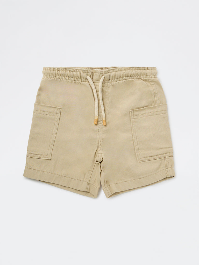 HOP Kids Boys Beige Mid-Rise Cotton Shorts