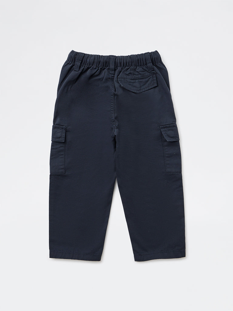 HOP Kids Boys Navy Solid Relaxed-Fit Cotton Cargo Pants