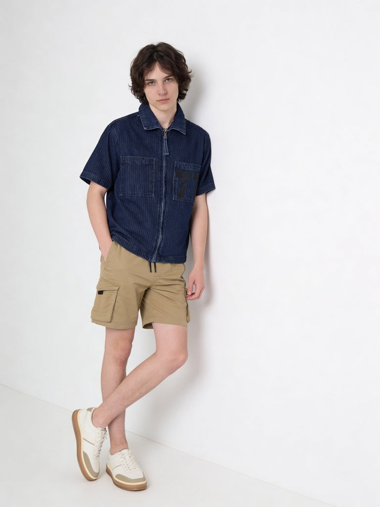 Boys Stone Cargo Pocket Cotton-Blend Shorts