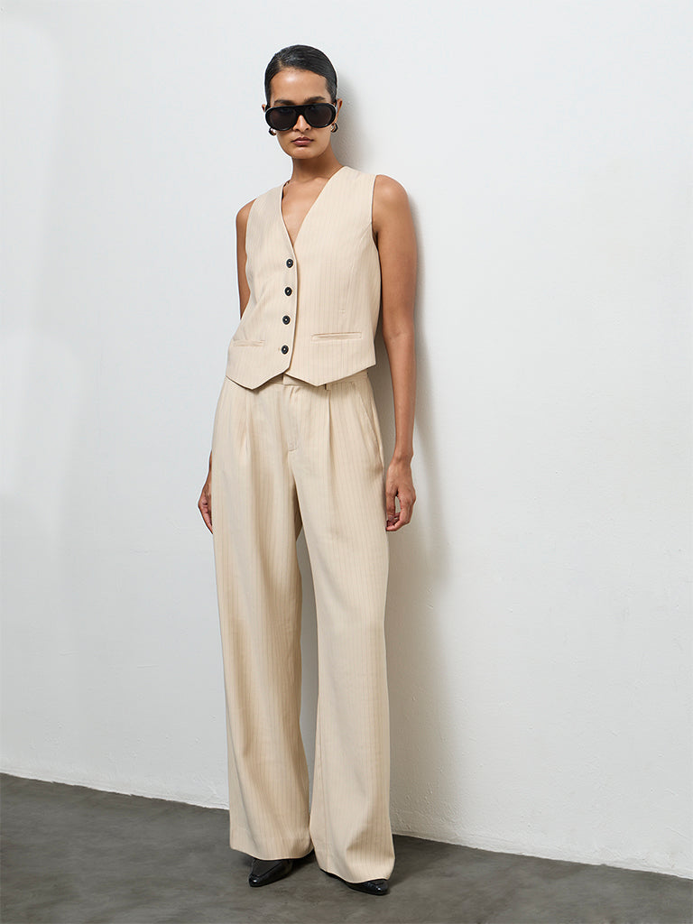 Wardrobe Light Beige Striped Waistcoat