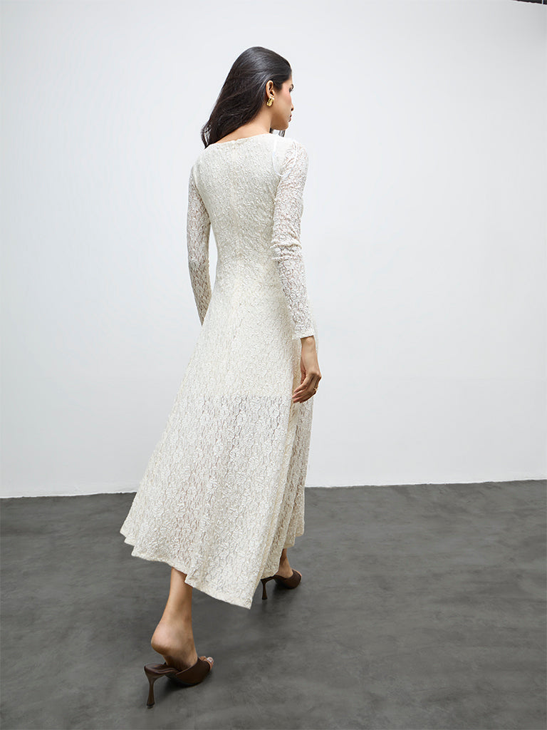 LOV Cream Lace Design A-Line Dress