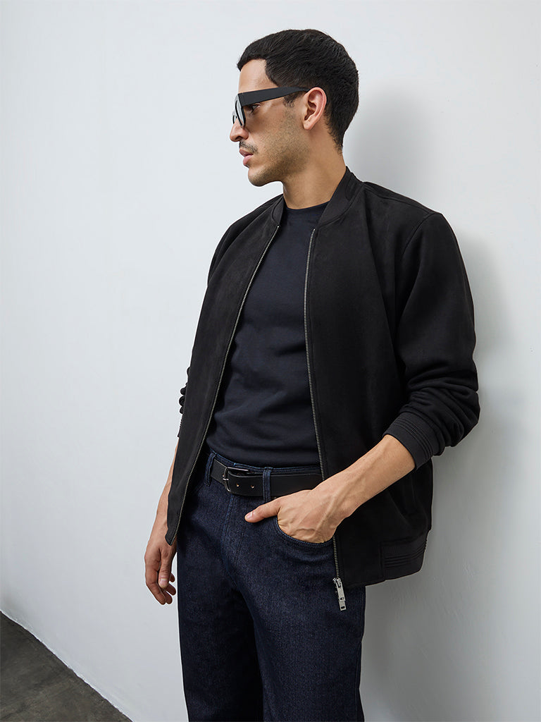 Ascot Black Relaxed-Fit Suede Bomber Jacket