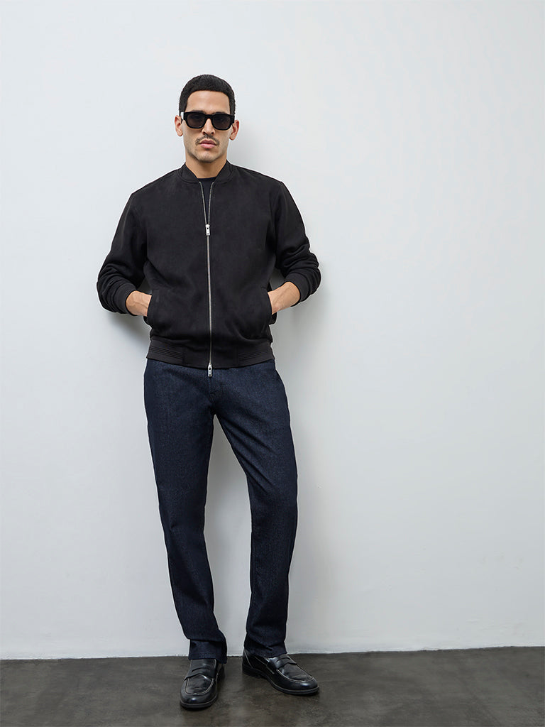 Ascot Black Relaxed-Fit Suede Bomber Jacket