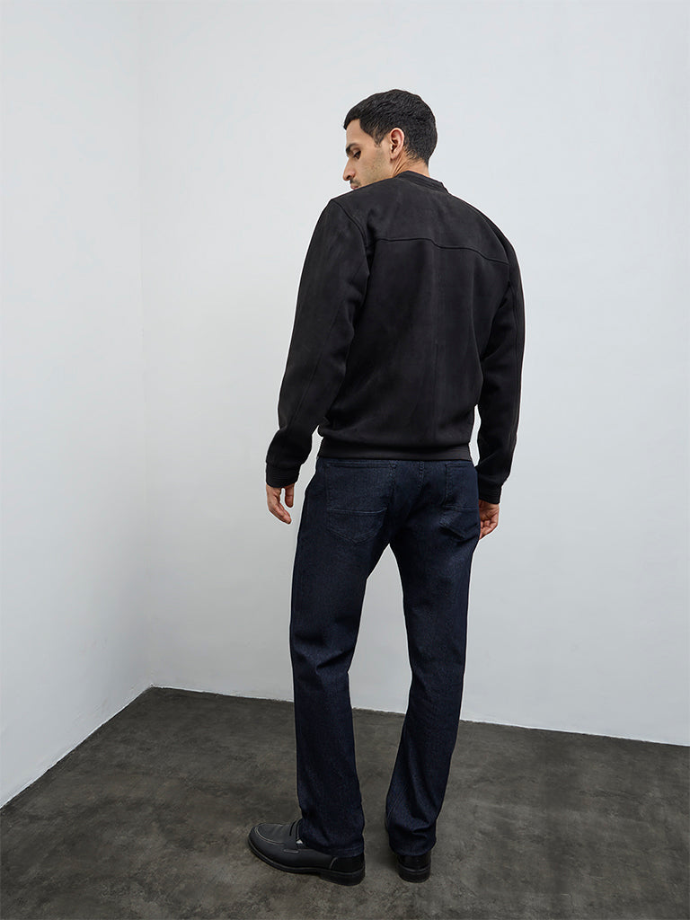 Ascot Black Relaxed-Fit Suede Bomber Jacket