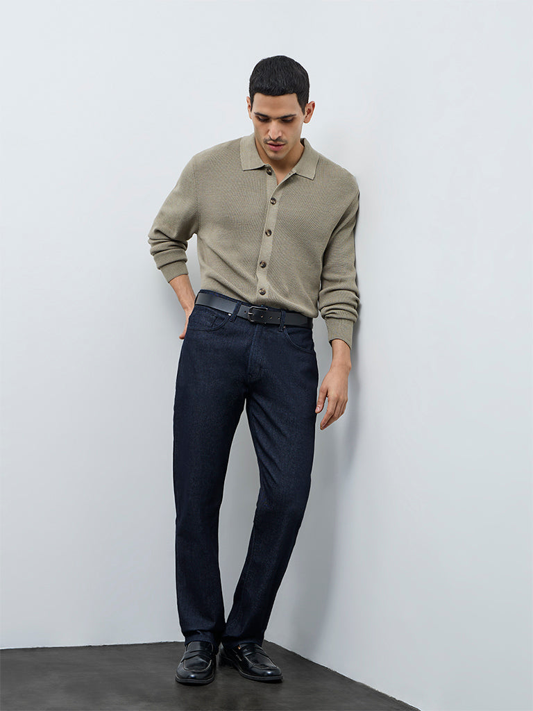 Ascot Beige Knit-Textured Relaxed-Fit Sweater