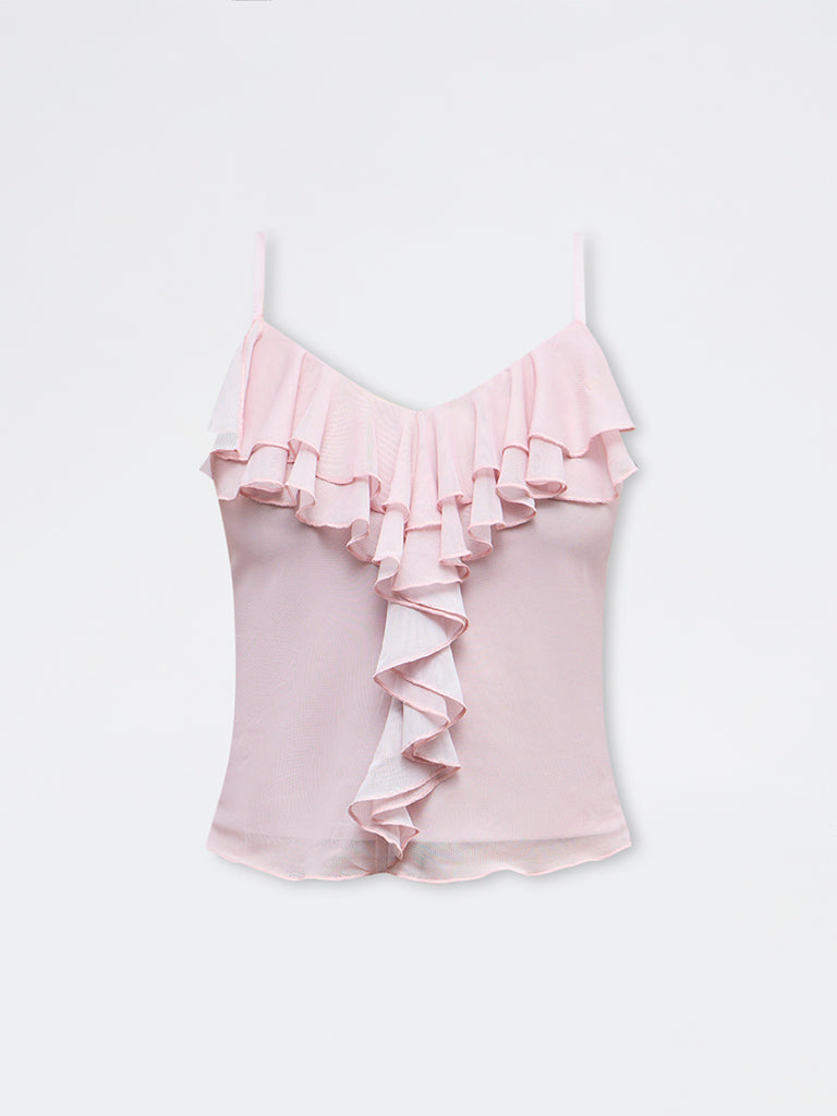 Nuon Dusty Pink Ruffled-Detail Top