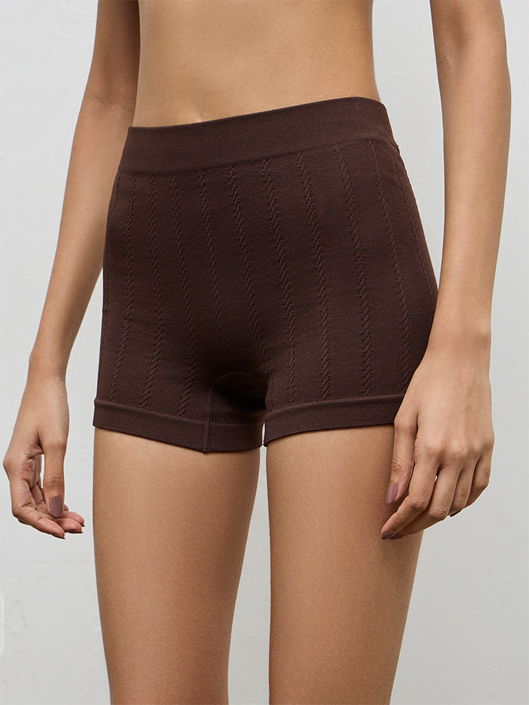 Superstar Brown Knitted Seam-Free High-Rise Boy Shorts Briefs
