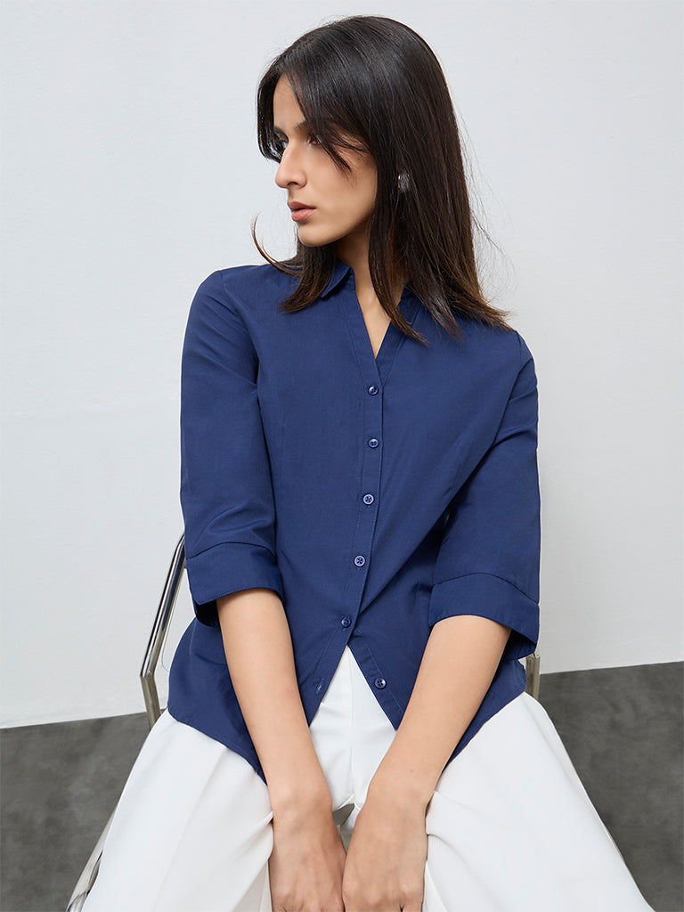 Wardrobe Indigo Solid Shirt