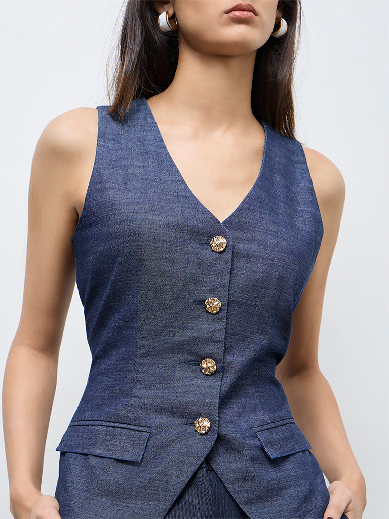 Wardrobe Navy Solid Waistcoat