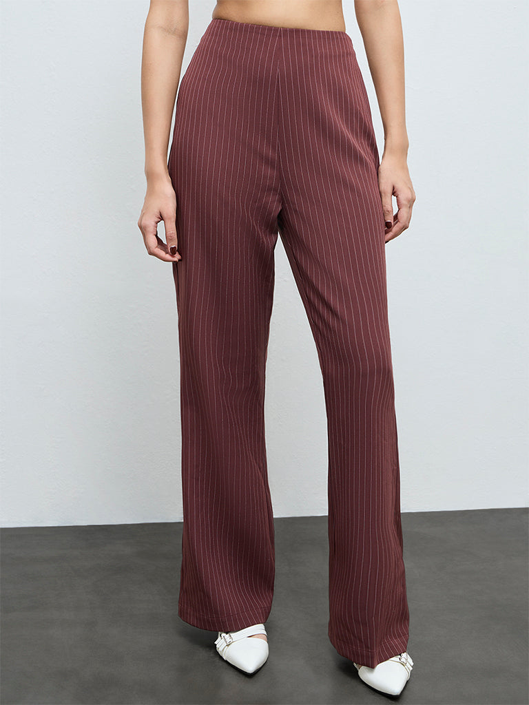 Wardrobe Brown Striped High-Rise Trousers