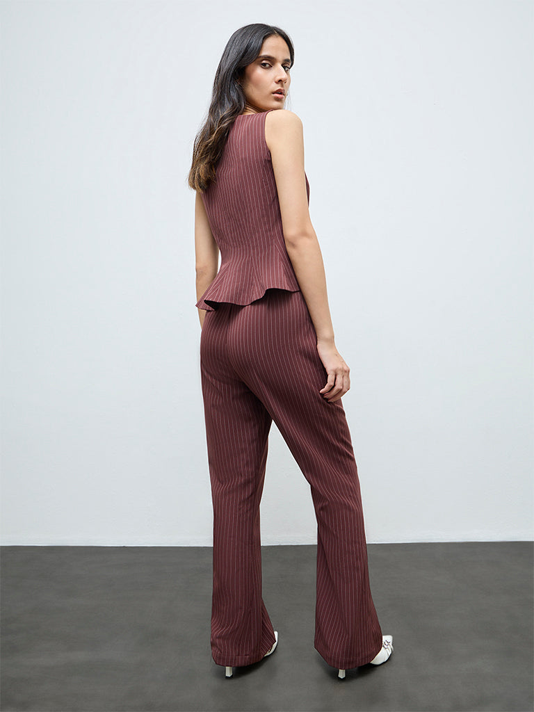 Wardrobe Brown Striped High-Rise Trousers