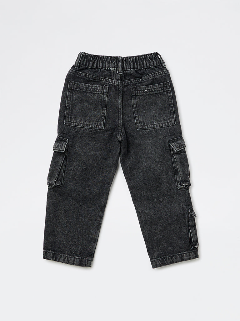 HOP Kids Boys Charcoal Solid Relaxed-Fit Jeans