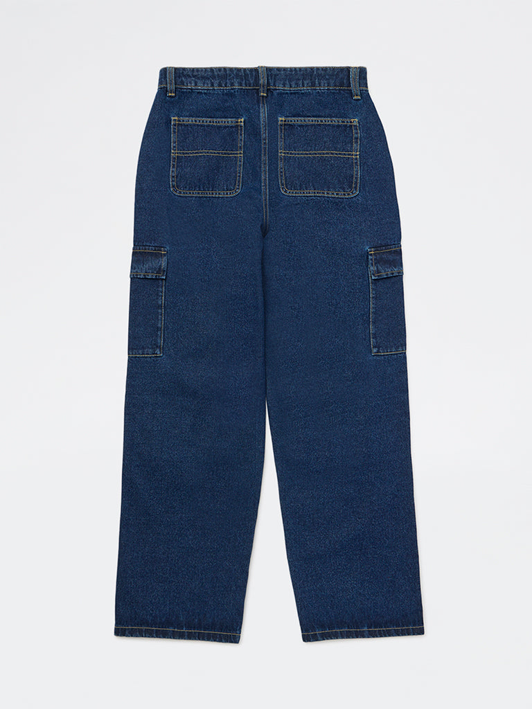 Boys Blue Mid-Wash Relaxed-Fit Mid-Rise Cotton Jeans