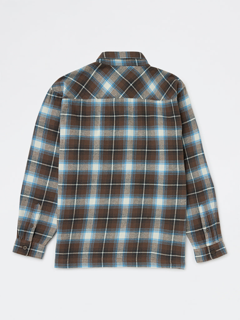Boys Dark Brown Check Cotton Shirt