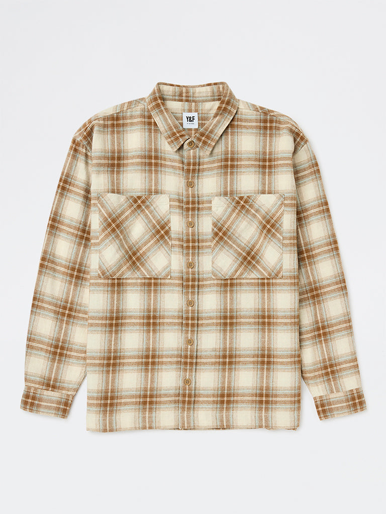 Boys Brown Check Cotton Shirt