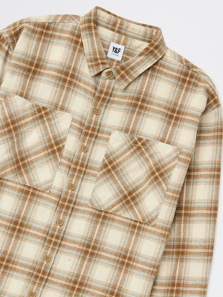 Boys Brown Check Cotton Shirt