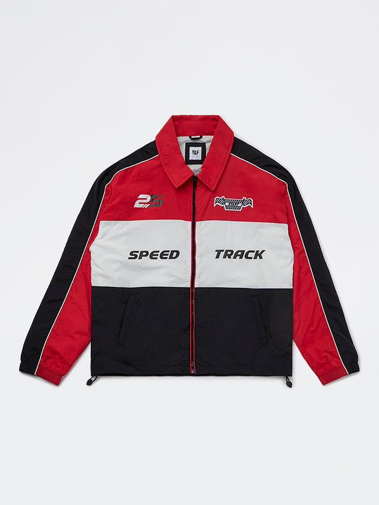 Girls Red Colour-Blocked Jacket
