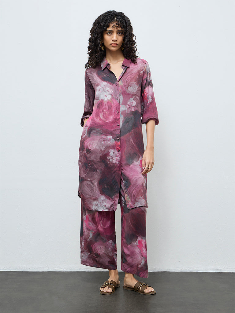 Utsa Mauve Floral Printed Palazzos