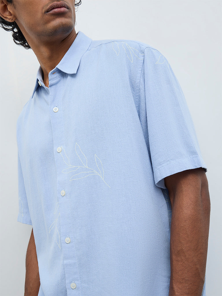 Ascot Light Blue Botanical Pattern Relaxed-Fit Shirt