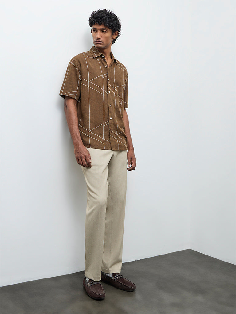 Ascot Dark Brown Abstract Printed Relaxed-Fit Shirt
