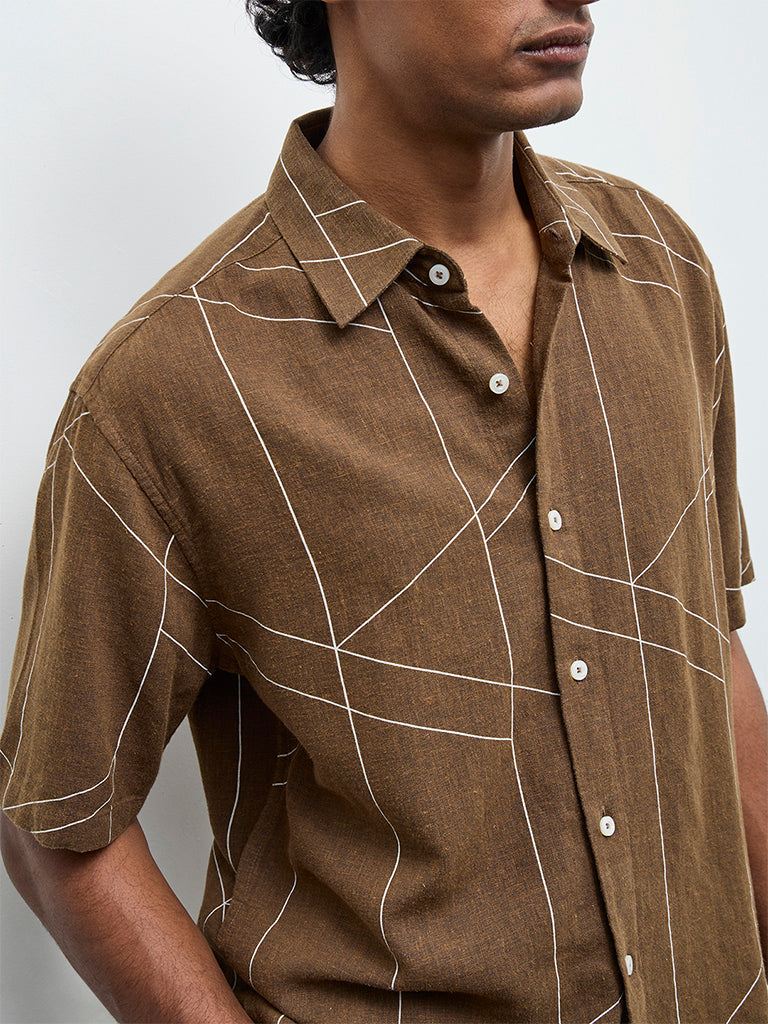 Ascot Dark Brown Abstract Printed Relaxed-Fit Shirt