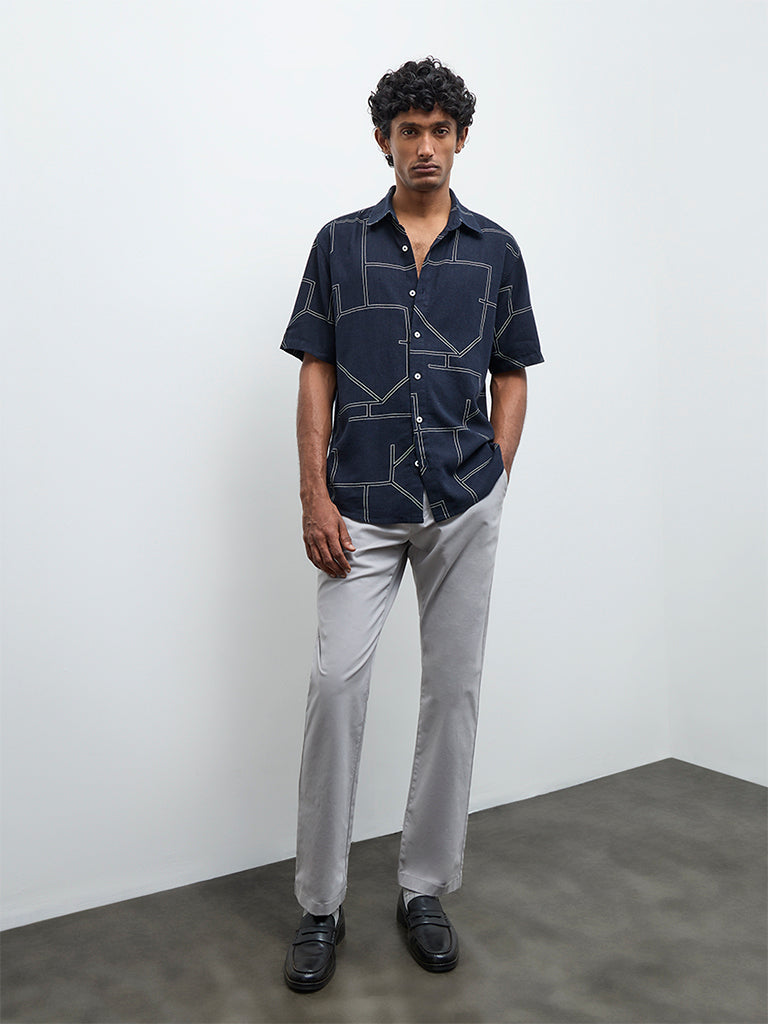 Ascot Navy Abstract Printed Relaxed-Fit Shirt