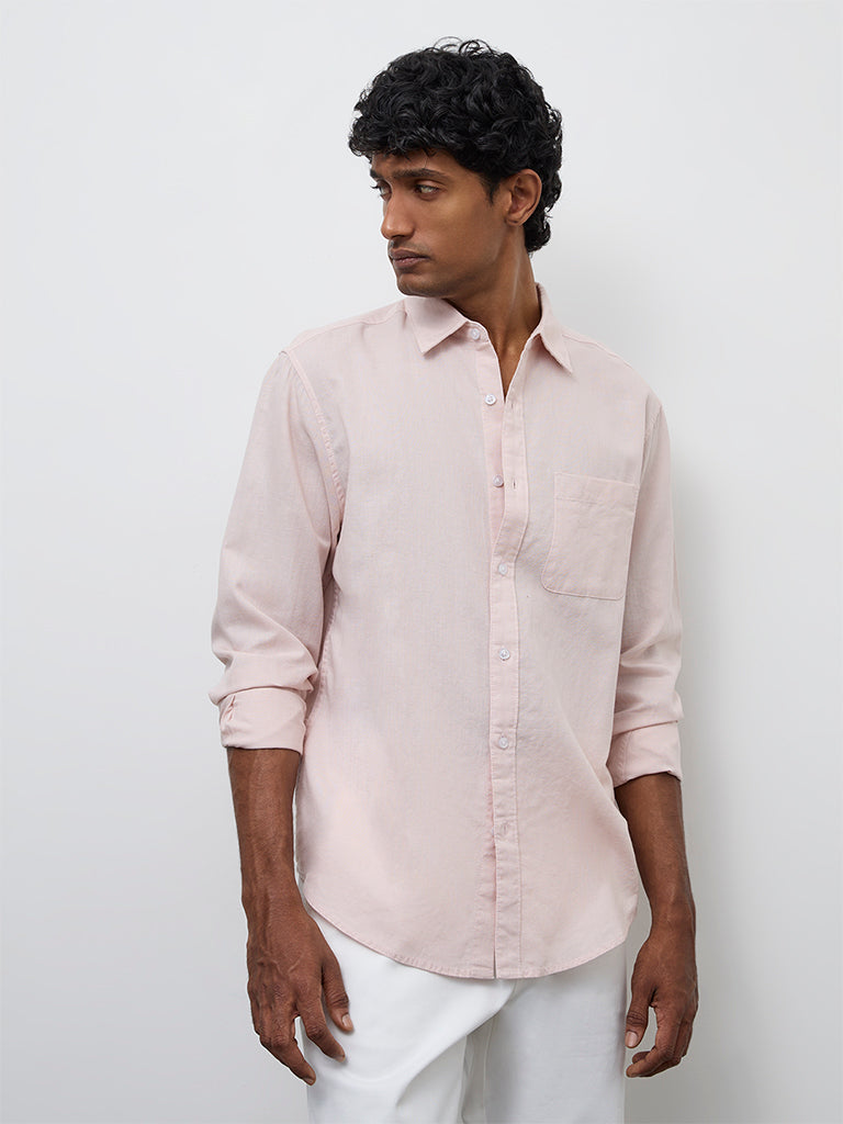 WES Casuals Pink Relaxed-Fit Cotton-Blend Shirt