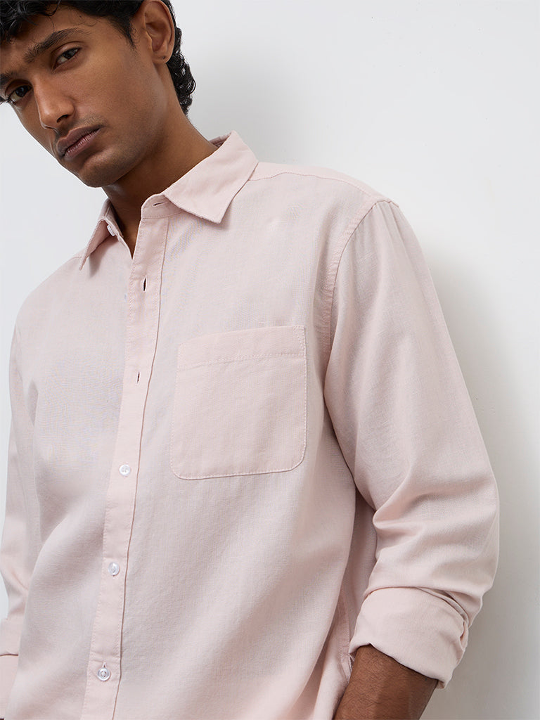 WES Casuals Pink Relaxed-Fit Cotton-Blend Shirt