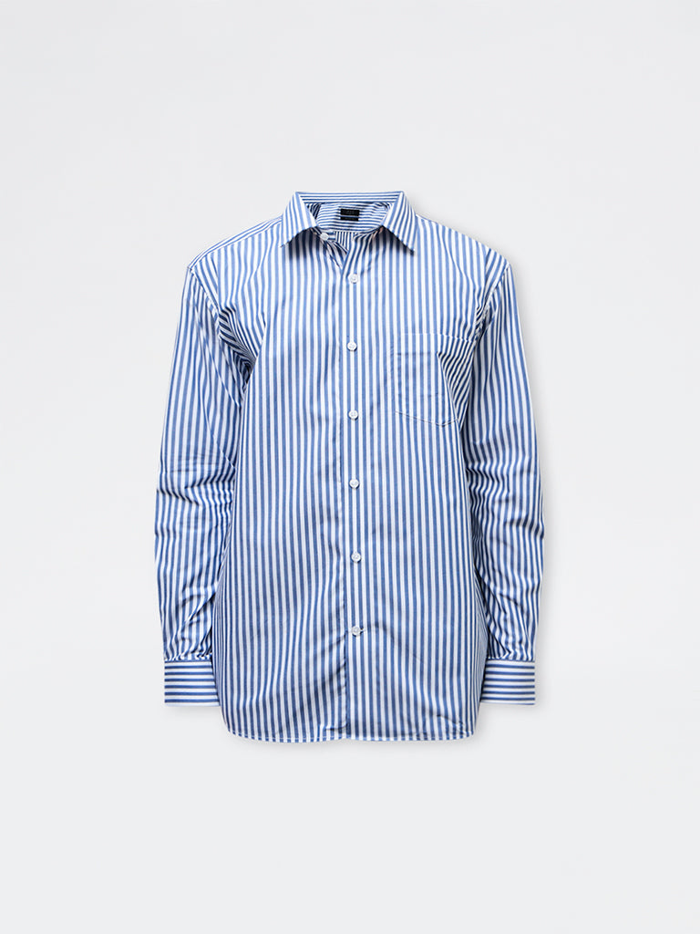 WES Formals Blue Striped Relaxed-Fit Cotton Shirt