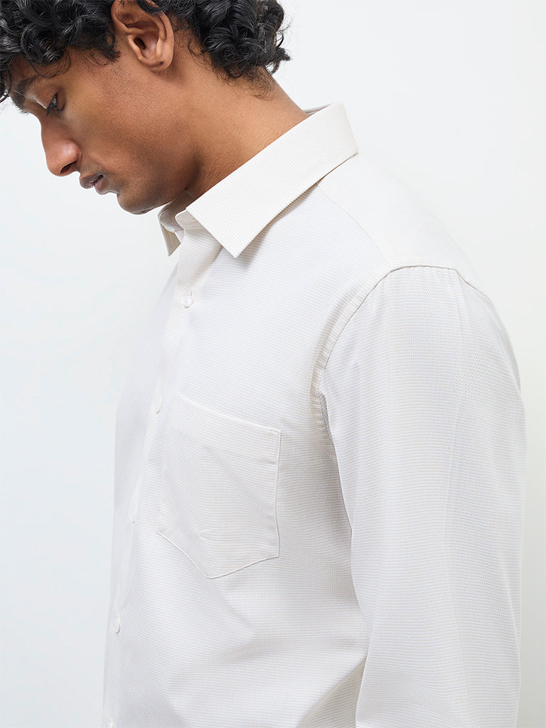 WES Formals Cream Self-Textured Slim-Fit Cotton Shirt