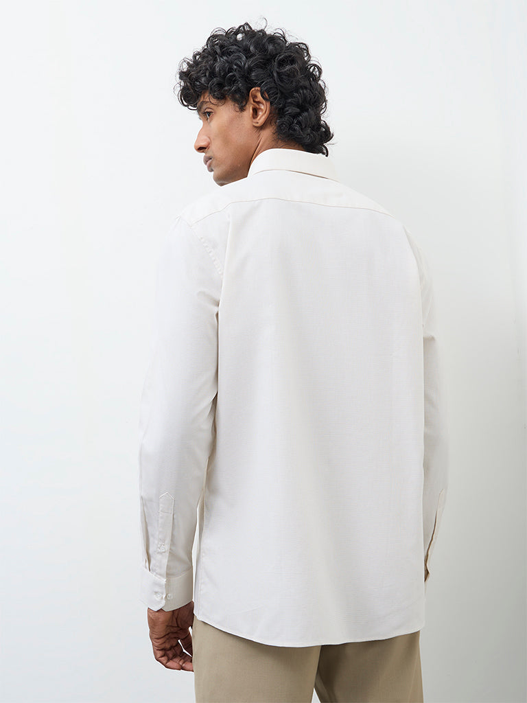 WES Formals Cream Self-Textured Slim-Fit Cotton Shirt